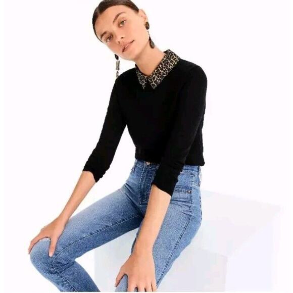 J. Crew Sweaters - J.Crew Tippi Merino Wool Sweater with Leopard Collar XSmall XS